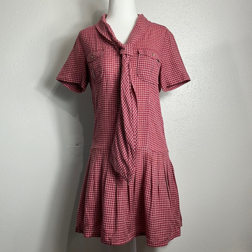 Vintage Fossil dress size XS burgundy white grid print